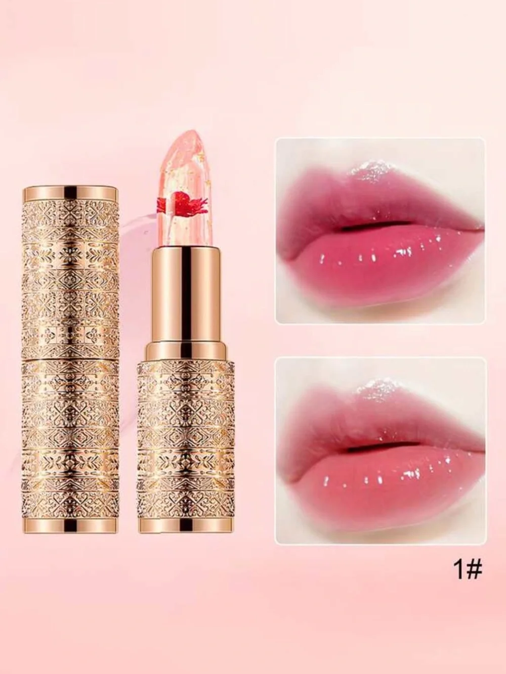 Luxury Clear Jelly Lipstick with Embedded Flower - Pink